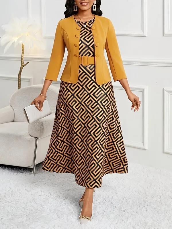 Printed Belted Two-piece Set