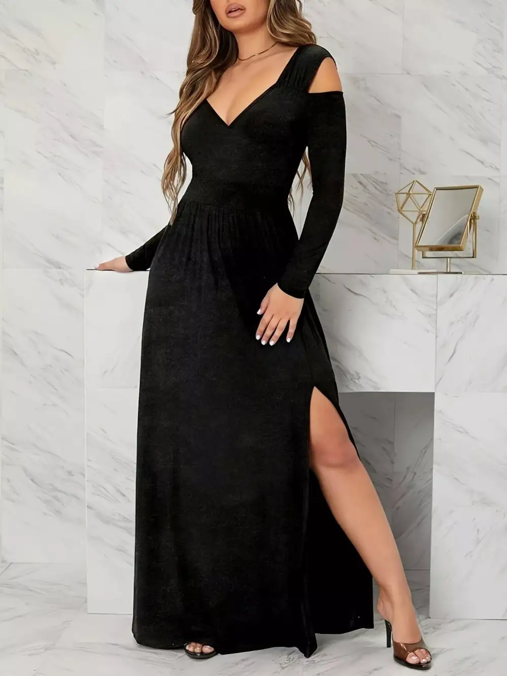 Textured Detail Slit Maxi Dress