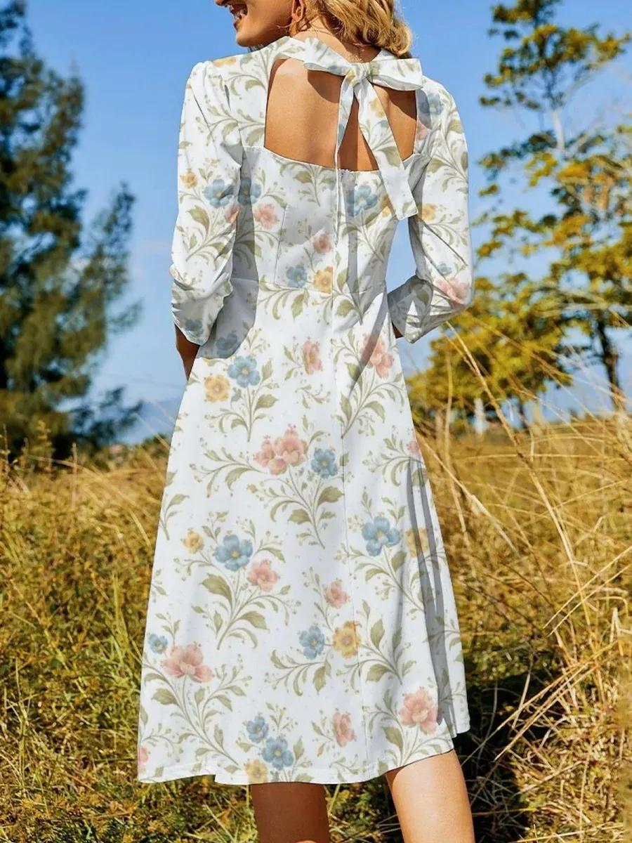 Floral Design Long Sleeve Dress