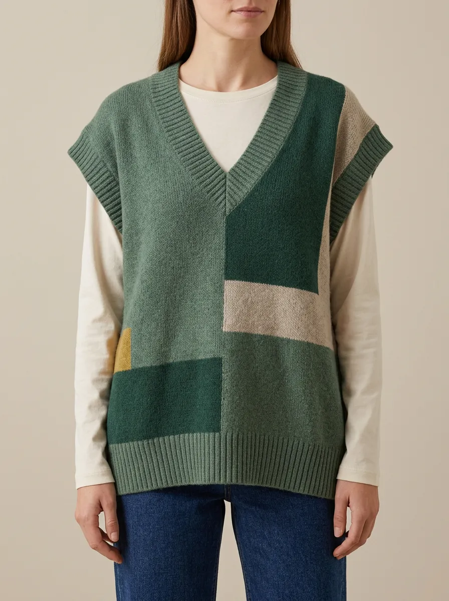 Colorblock Geometric Sweater Vest