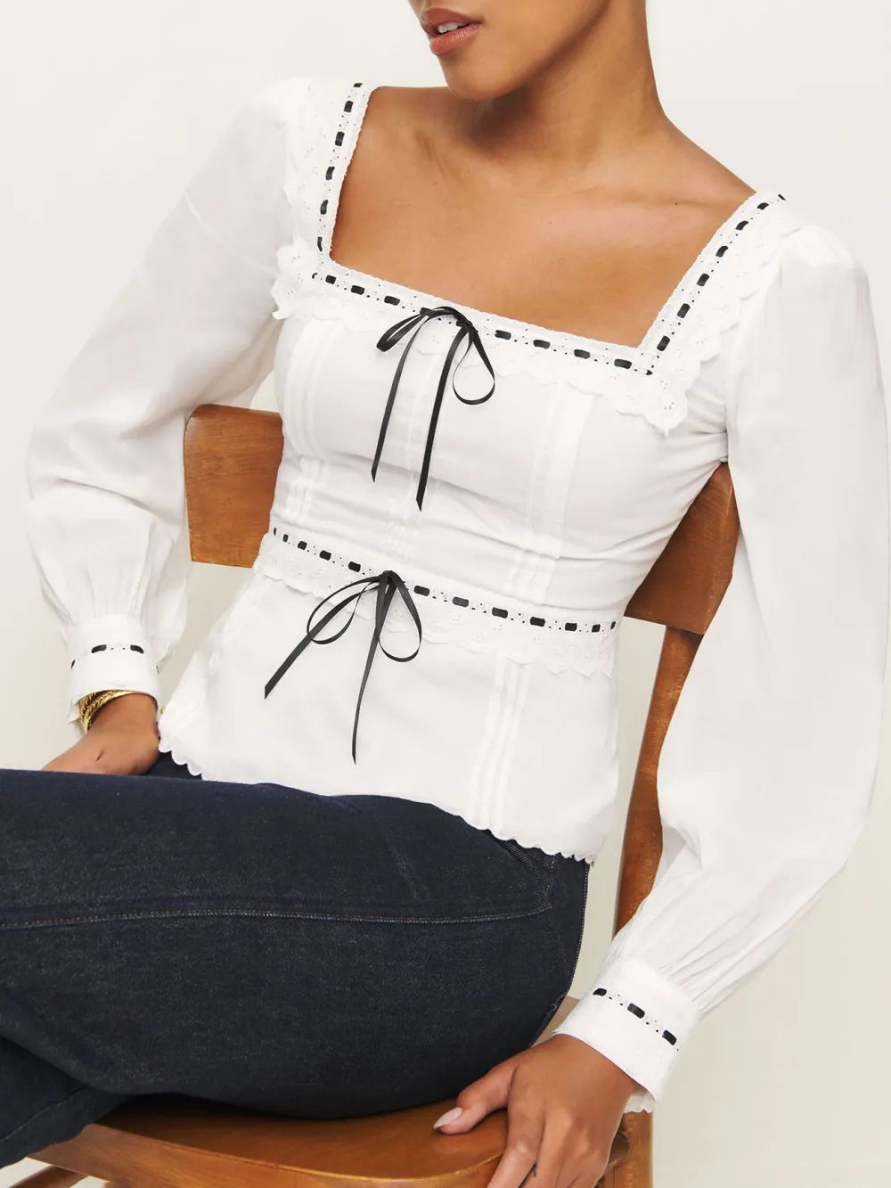Studded Square Neck Puff Sleeve Blouse