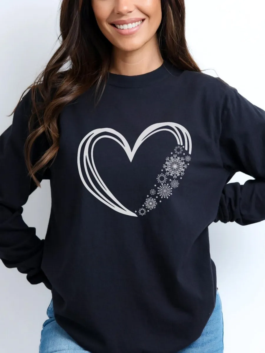 Snowflake Heart Print T-Shirt