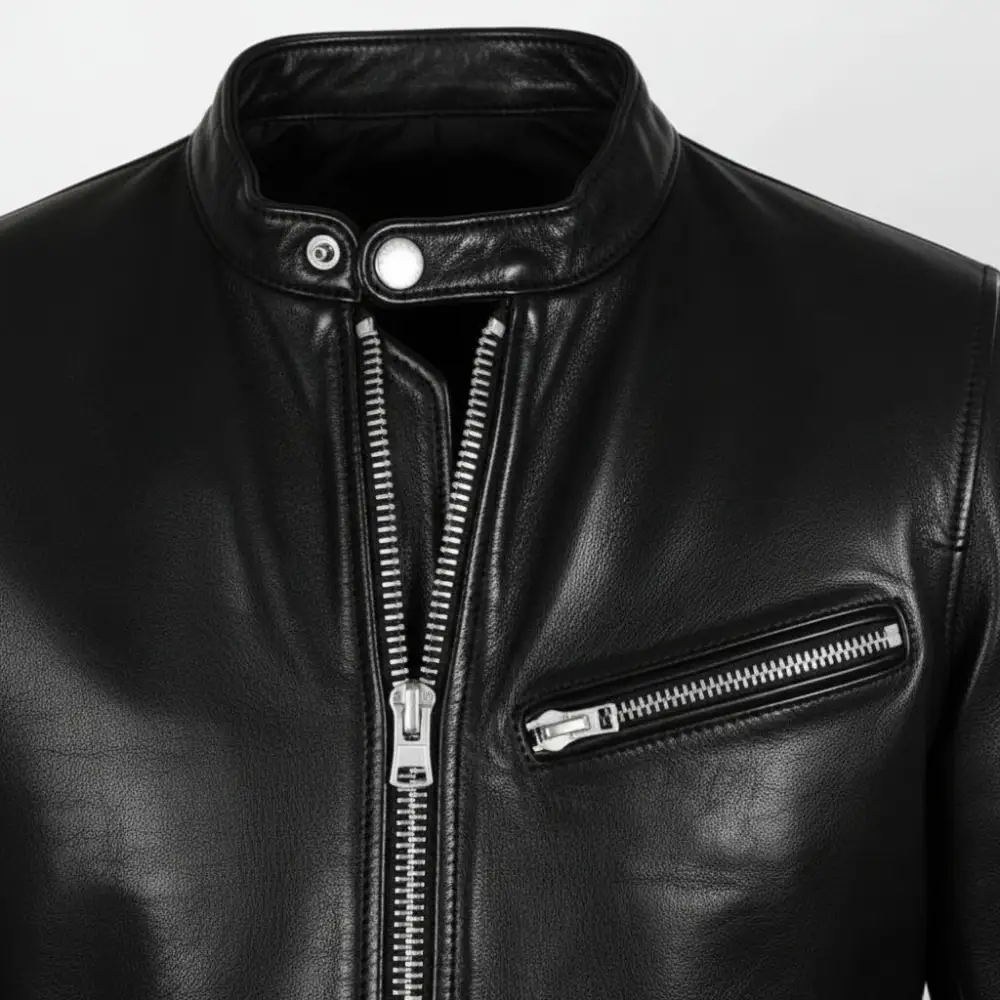 Clean Line Leather Biker Motorcycle Multi Pocket Jacket