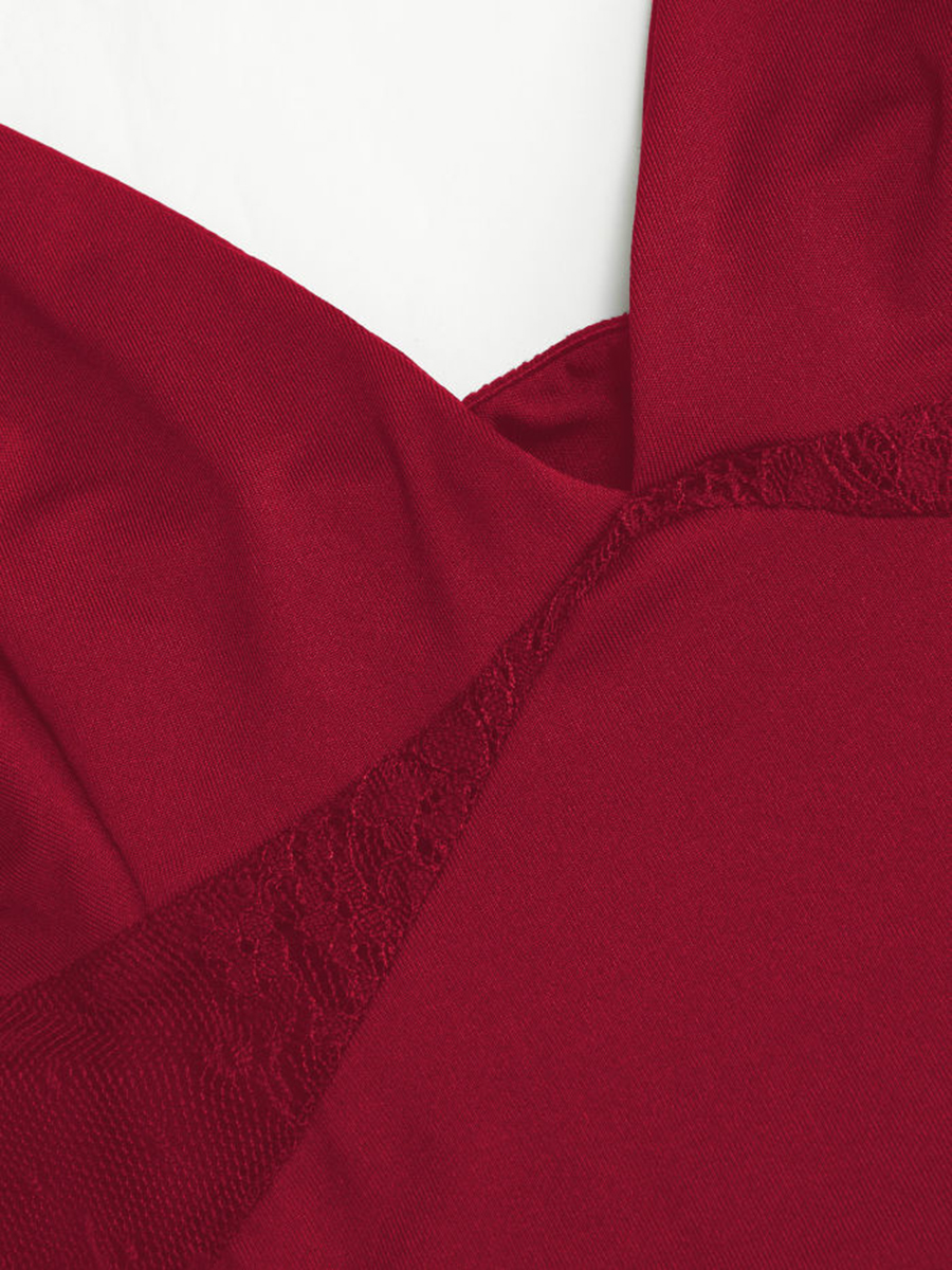 Lace Hem Satin V-Neck Midi Dress