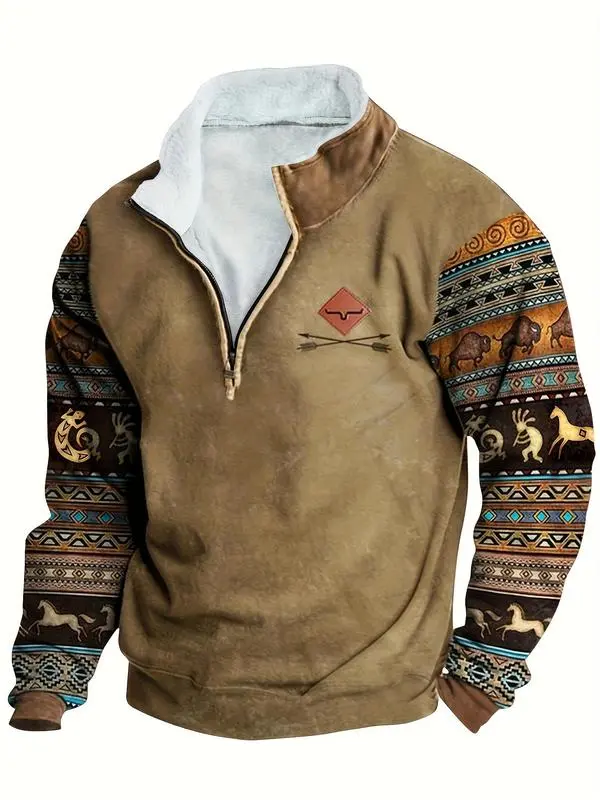 Men’s Ethnic Pattern Zip-Up Fleece Hoodie – Warm. Stylish. One-of-a-Kind. 🔥 Limited-Time Offer — 40% OFF This Week Only!