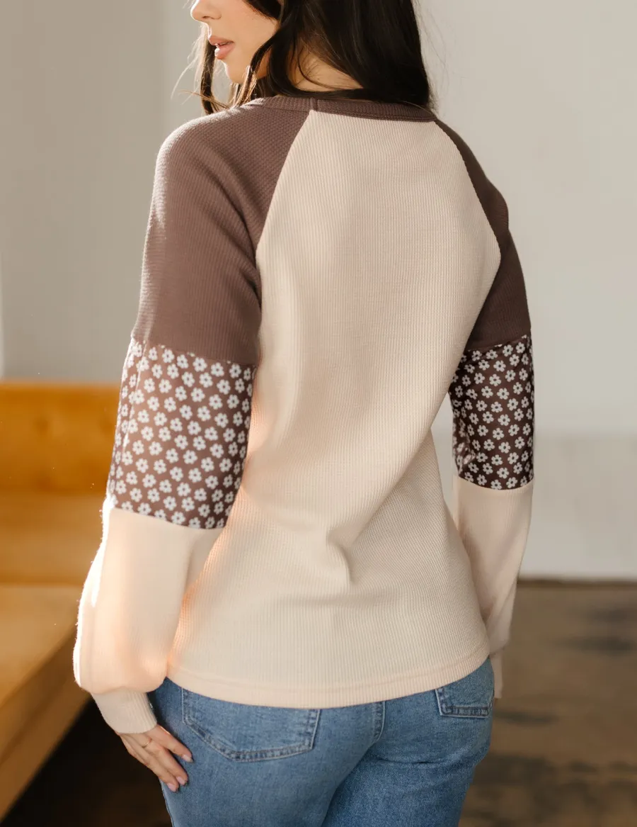 Women's Floral Print Colorblock Long Sleeve Top