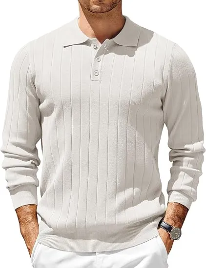 Mens Long Sleeve Knit Polo Sweater