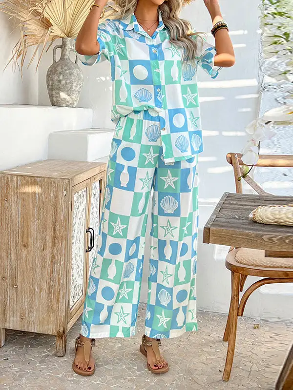 Relaxed Buttoned Tee And Pants Set