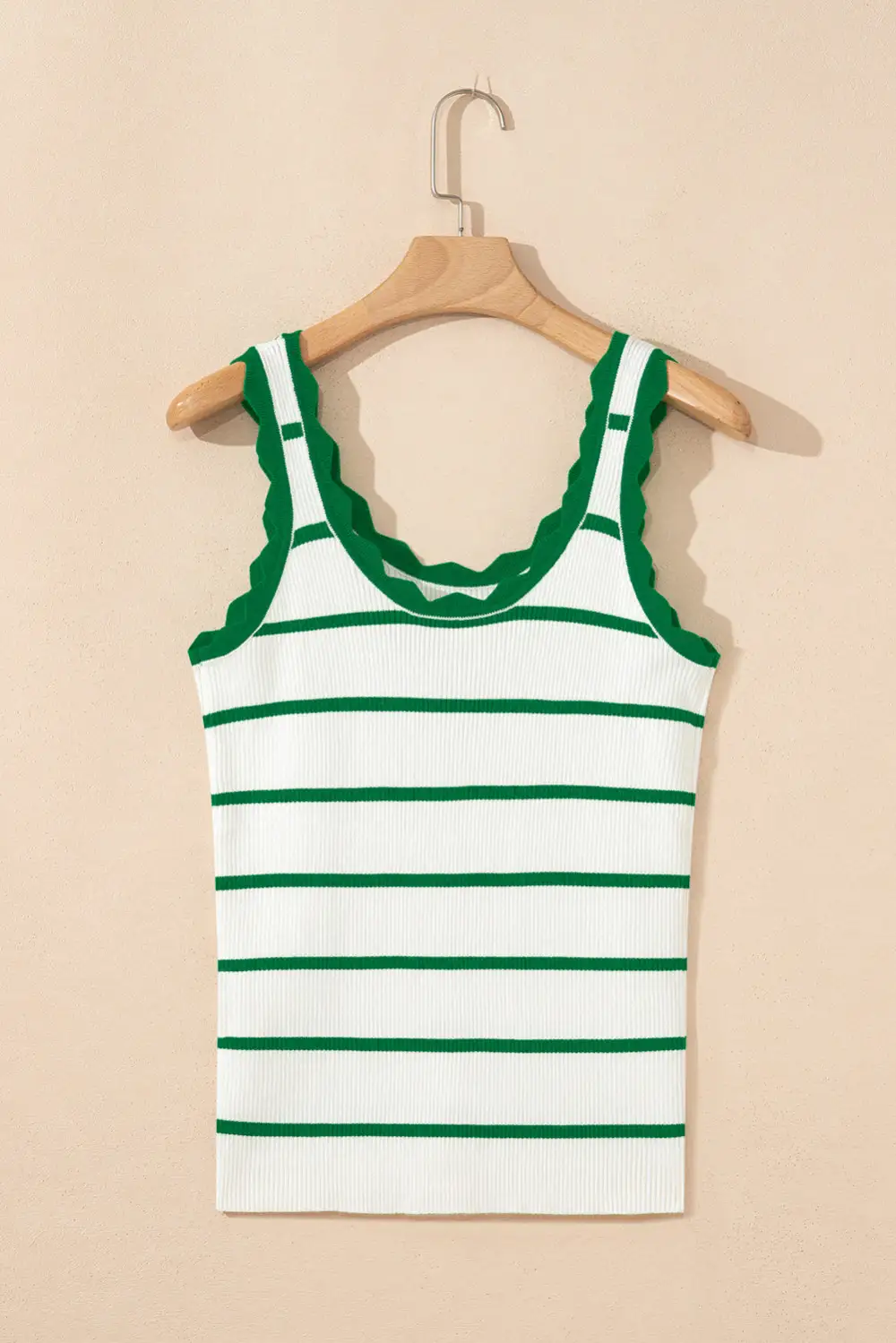 Striped Scalloped Edge U-Neck Viscose Sweater Vest