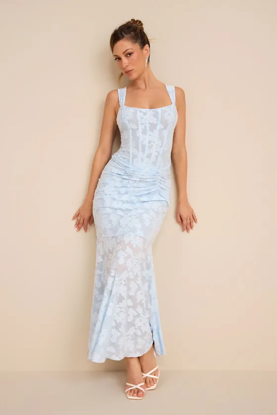 Celeste Yellow Floral Burnout Bustier Maxi Dress