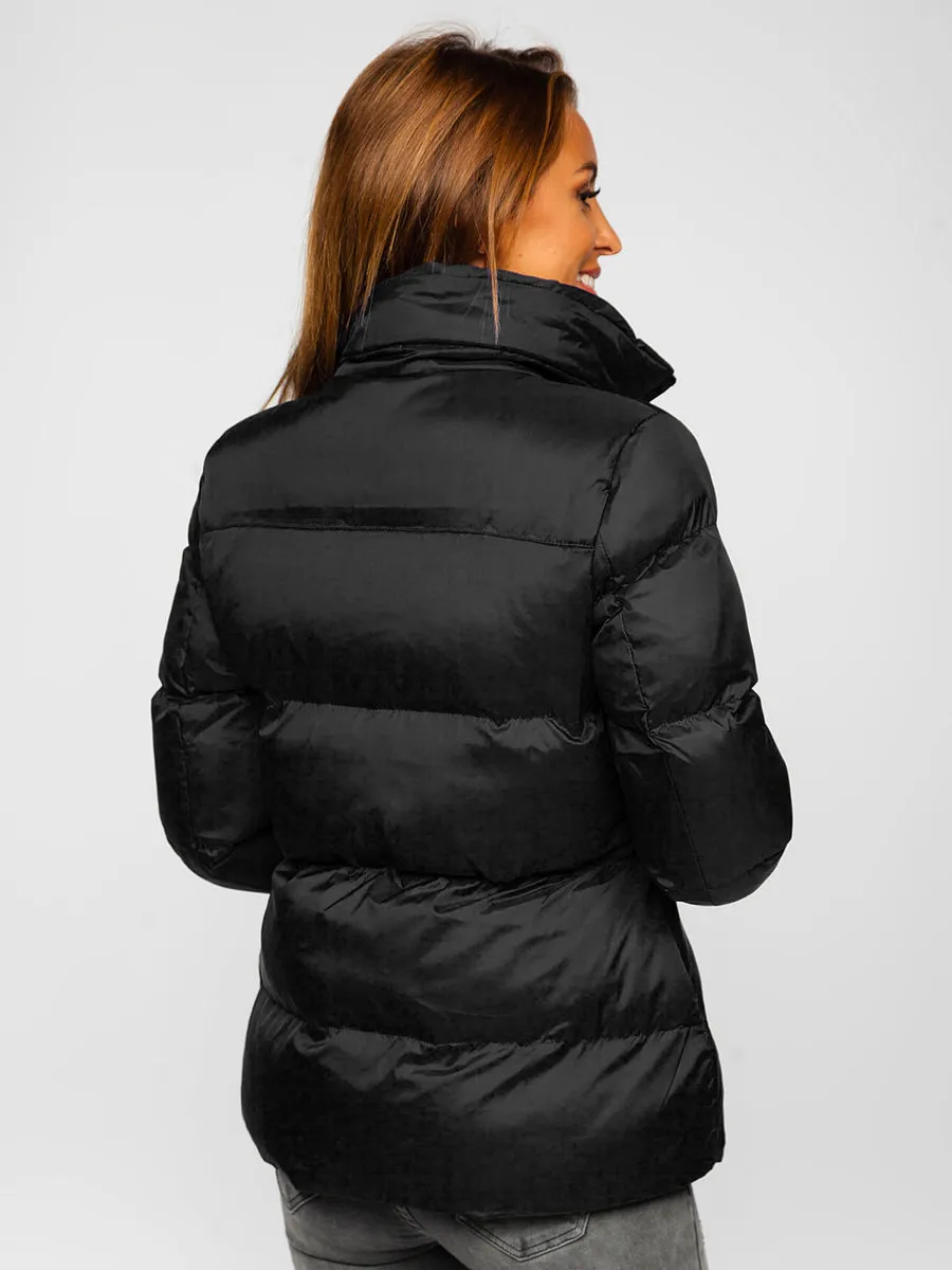 Women's Black Quilted Winter Jacket Without Hood