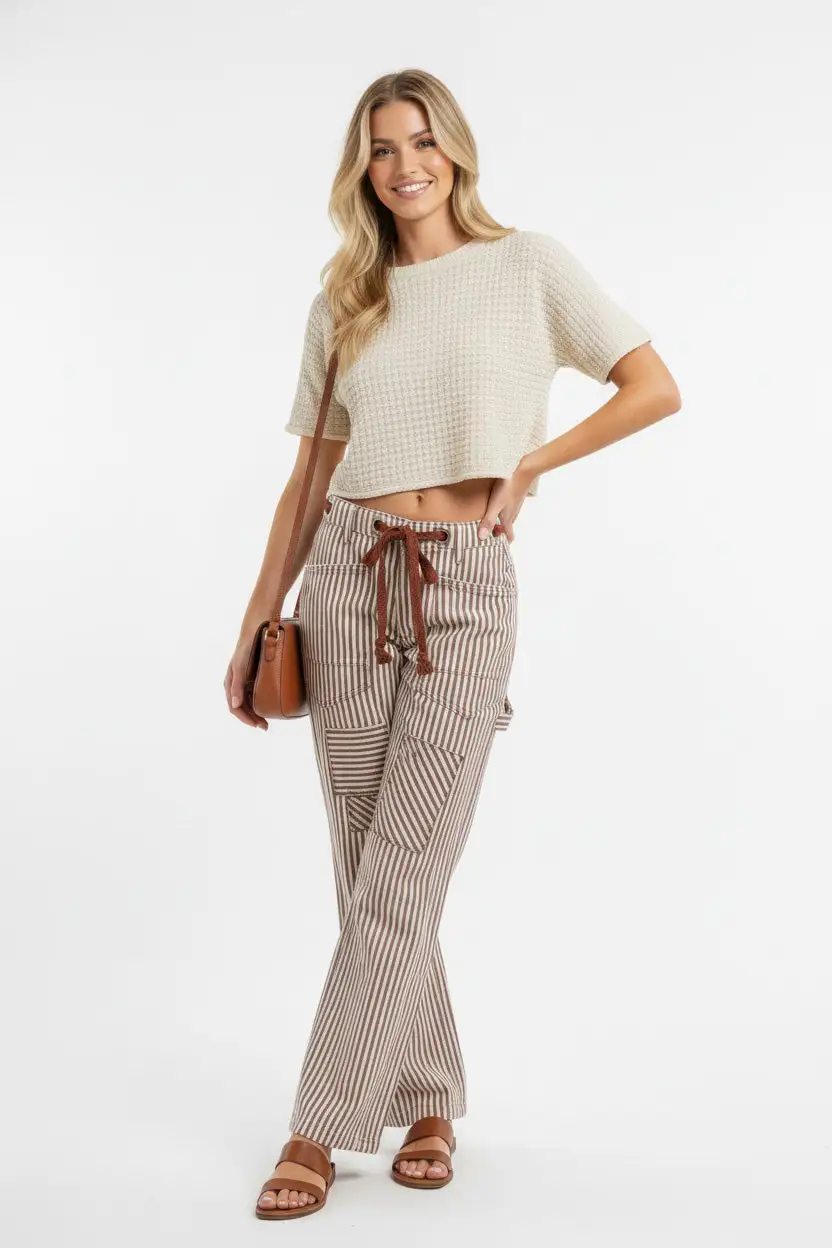 Casual Edit Sequin Striped Barrel Leg Relaxed Fit Pants