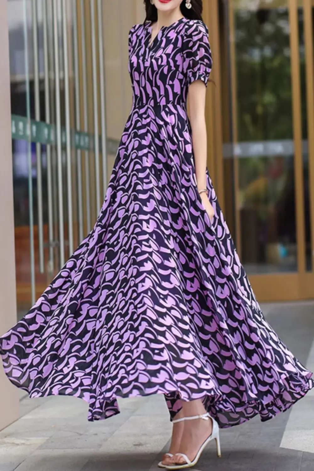 Relaxed Floral Chiffon Maxi Dress