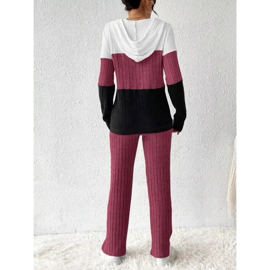 Block Half Zip Hooded Top and Pants Set