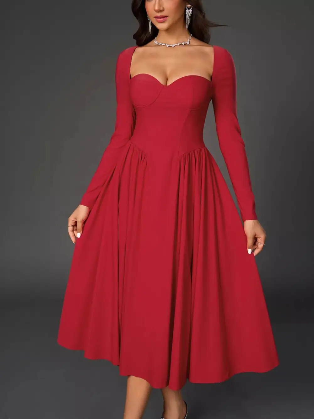 Long Sleeve Maxi Tie Detail Dress