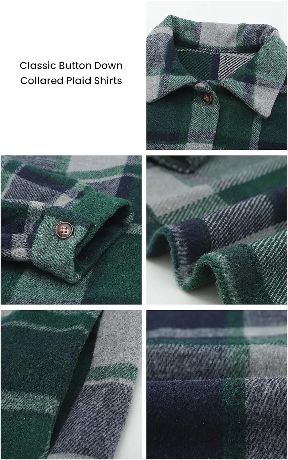 Women's 2023 Fall Clothes Plaid Shacket Jacket Long Sleeve Button Down Flannel Shirts Fashion Blouse