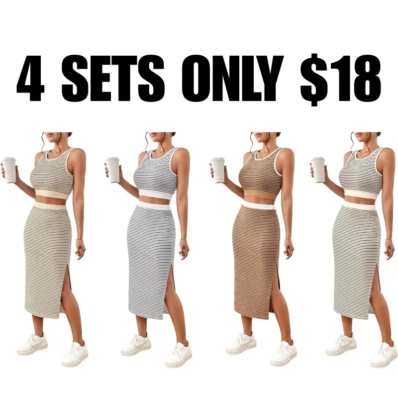 Women's Striped Print Crop Top & Skirt Two-Piece Set