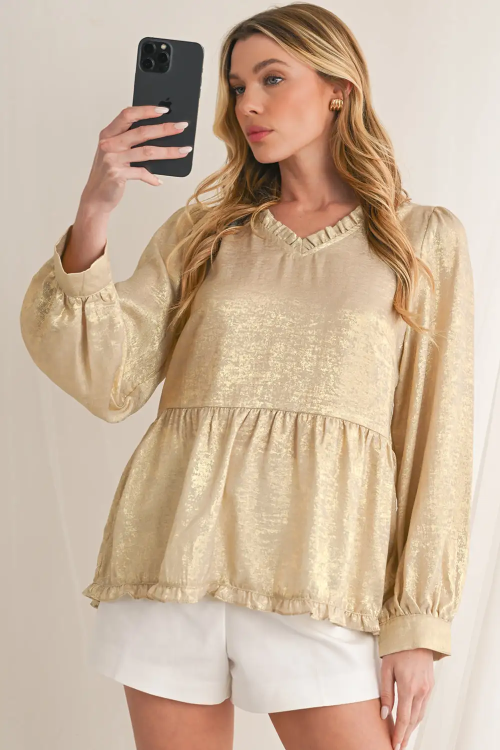 Layered Velvet Frilled Puff Sleeve Blouse