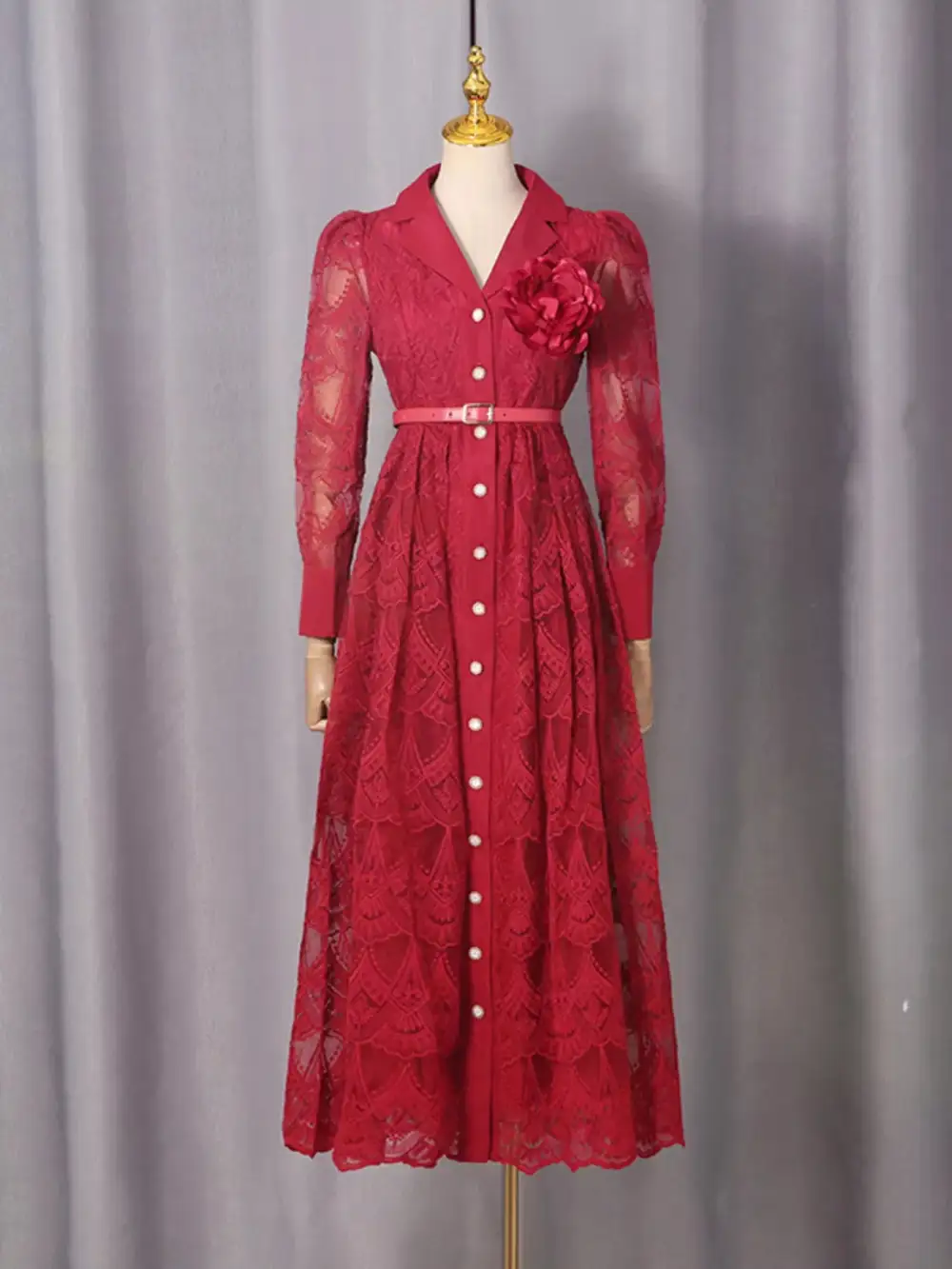 Soft Touch Lace Button Front Midi Dress
