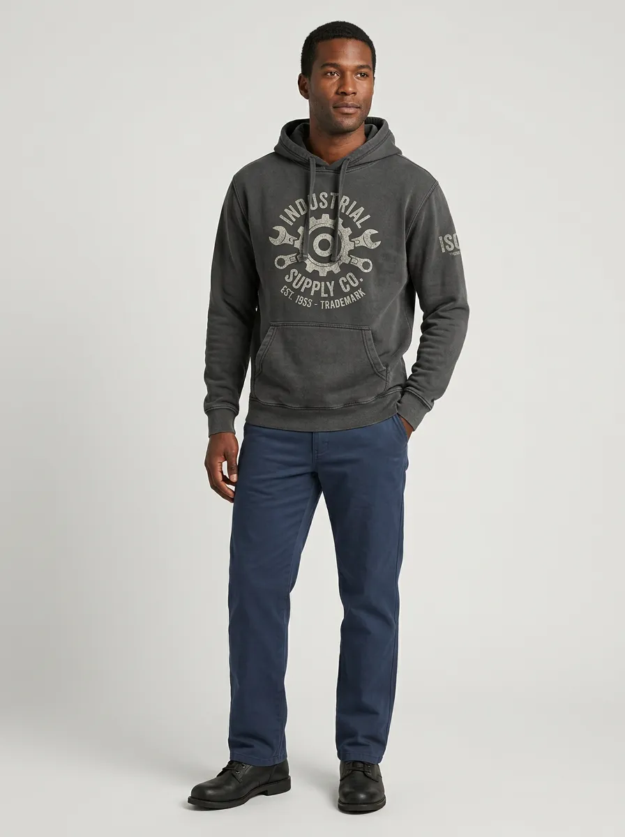 Men's Industrial Mechanic Gear Emblem Graphic Hoodie