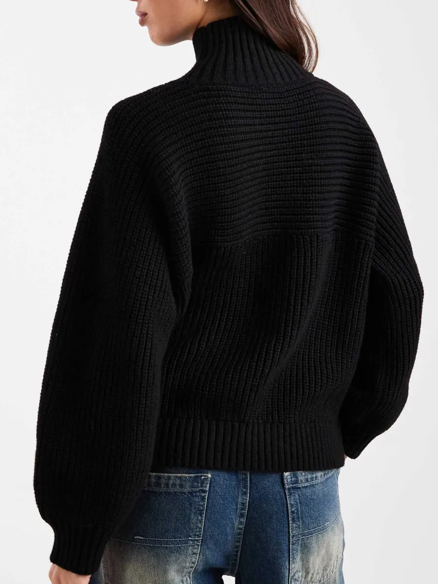 Turtleneck Ribbed Knit Sweater