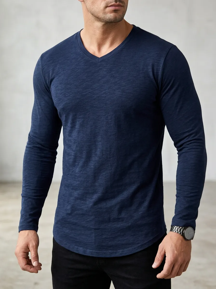 Men's Casual V-Neck Long Sleeve T-Shirt