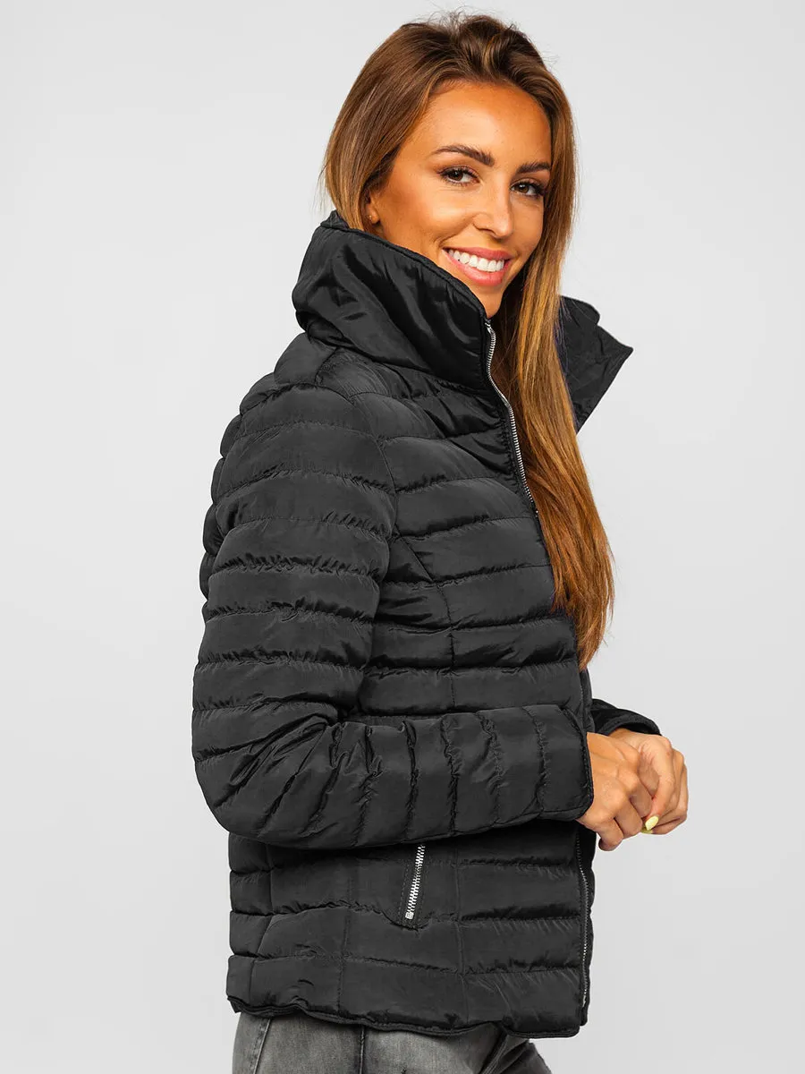 Women's Black Quilted Winter Jacket Without Hood