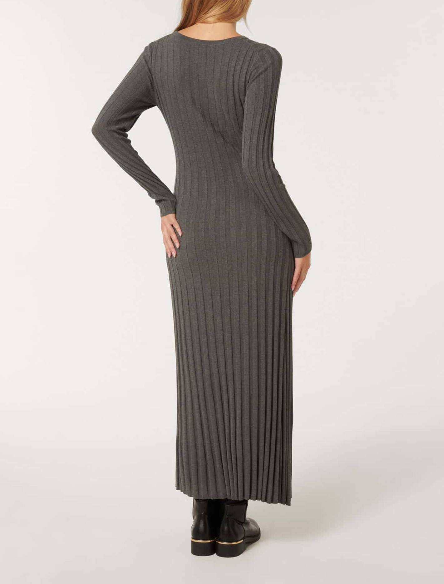 Grey Crew-Neck Knit Dress