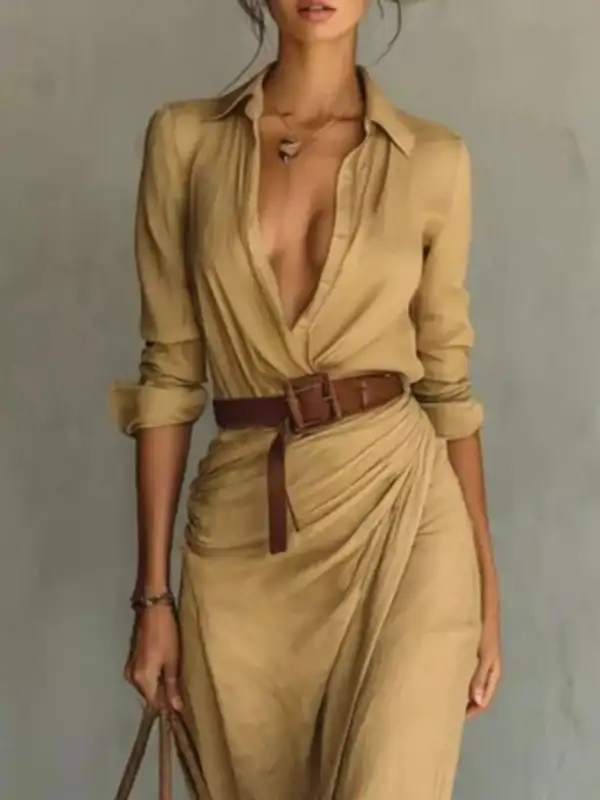Gathered Detail Ruched Long Sleeve Maxi Dress