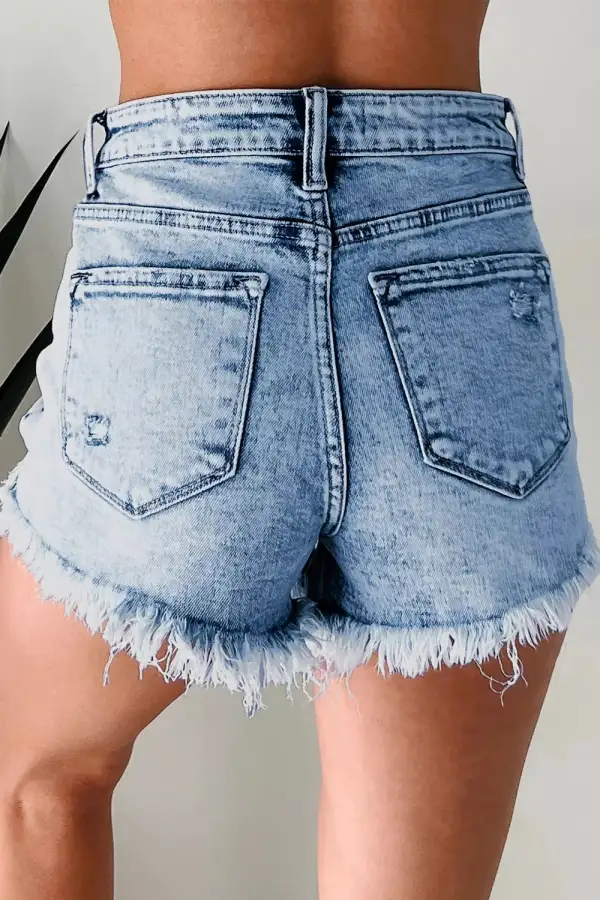 Distressed Denim Shorts With Frayed Edges