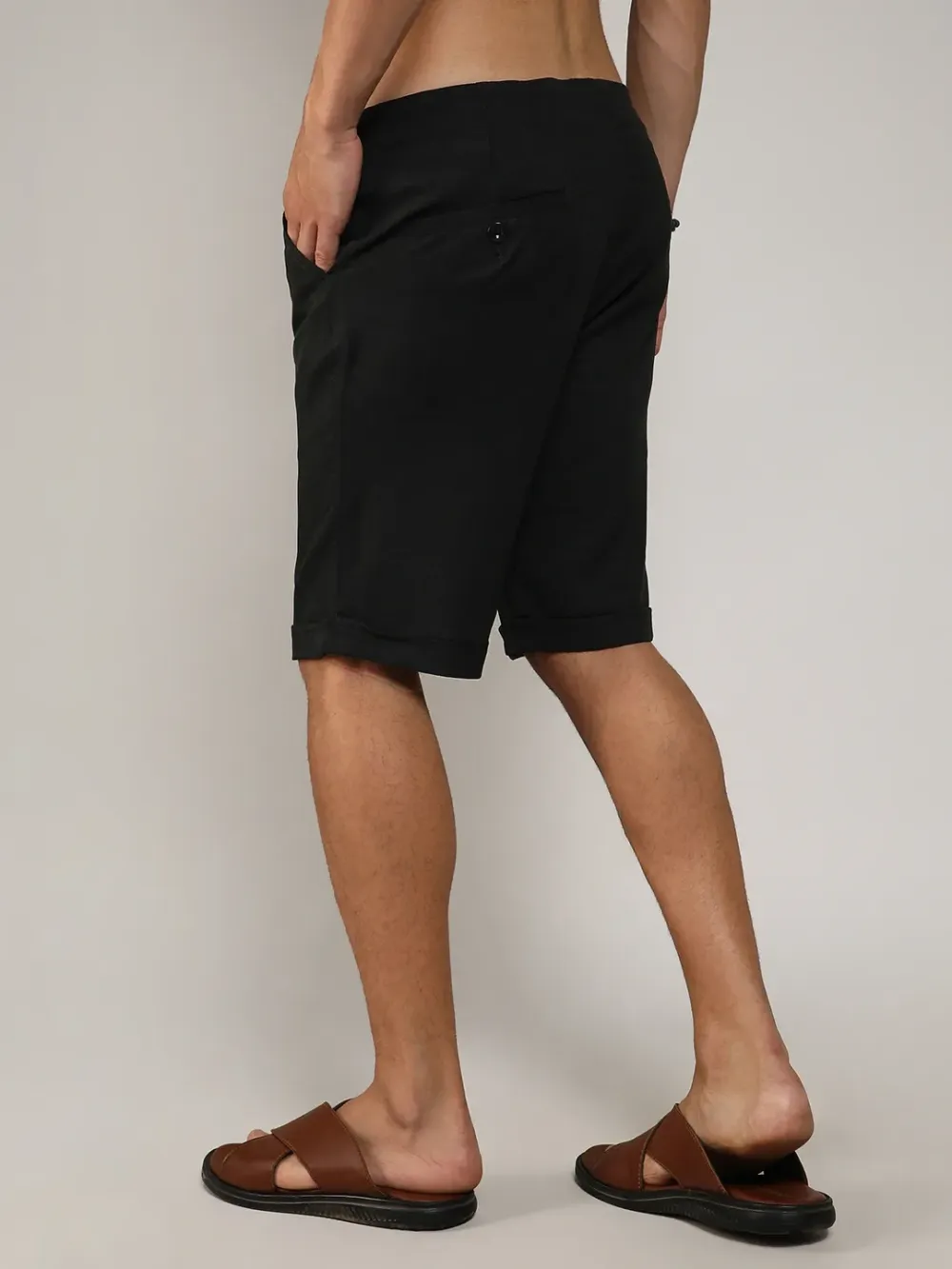 Black Casual Style Poly-Linen Shorts