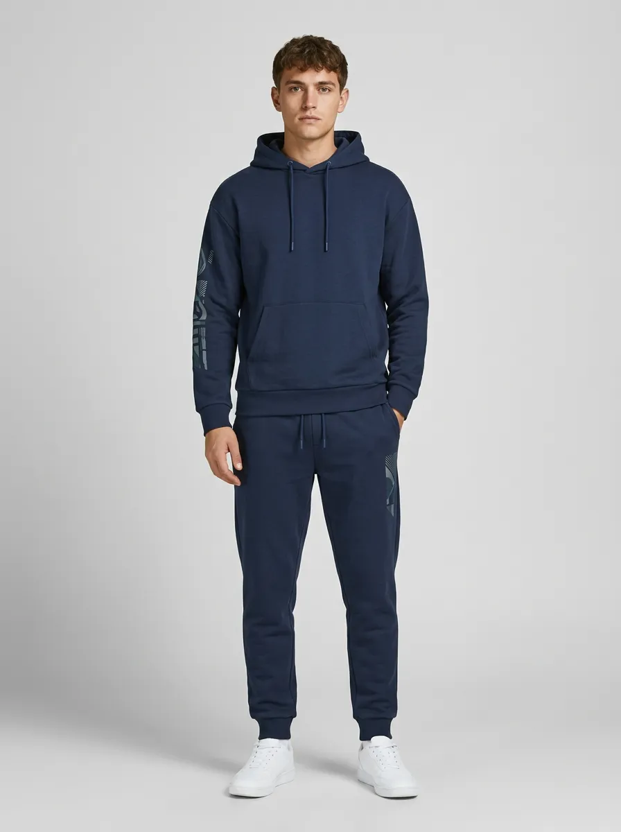 Men's Sporty Casual Graphic Sleeve Printed Hoodie Jogger Set