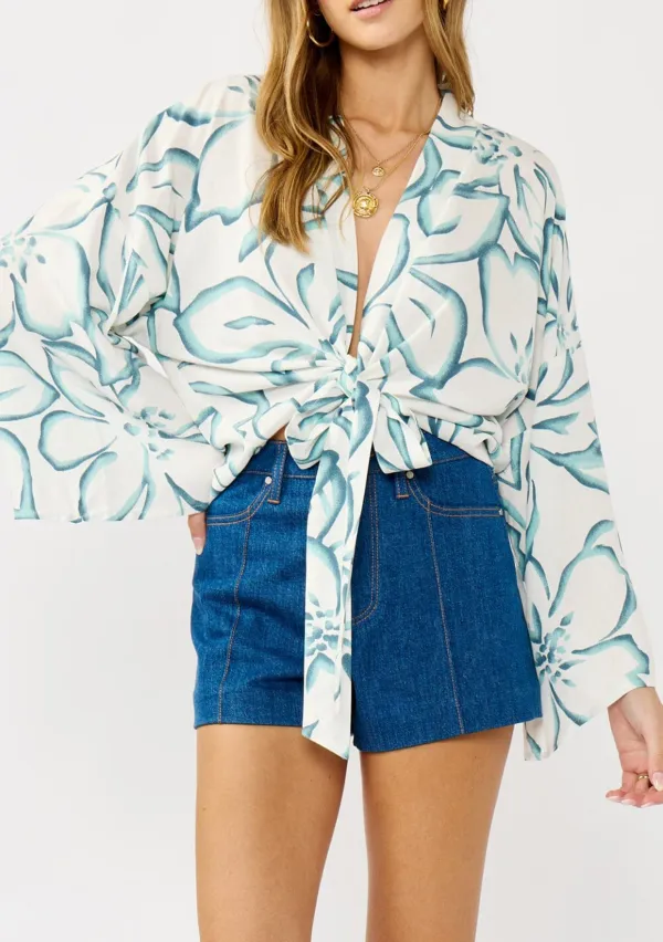 Tie Front Flower Print Blouse