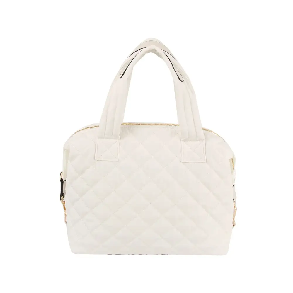 Quilted Crystal Accent Pocketed Satchel Shoulder Bag