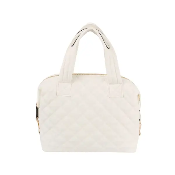 Quilted Crystal Accent Pocketed Satchel Shoulder Bag