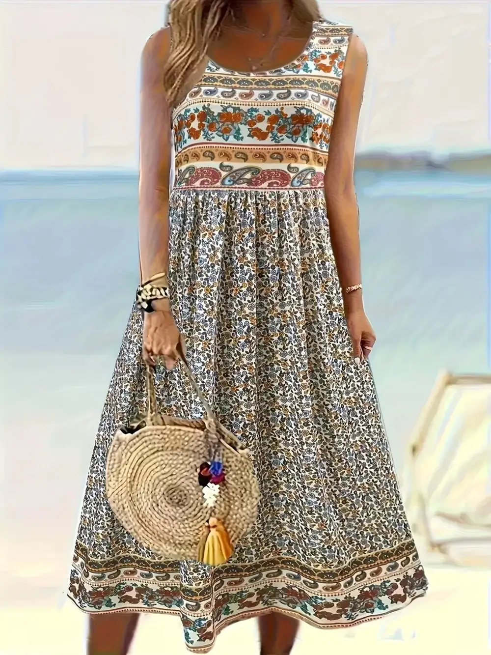 Floral Printed Sleeveless Midi Dress