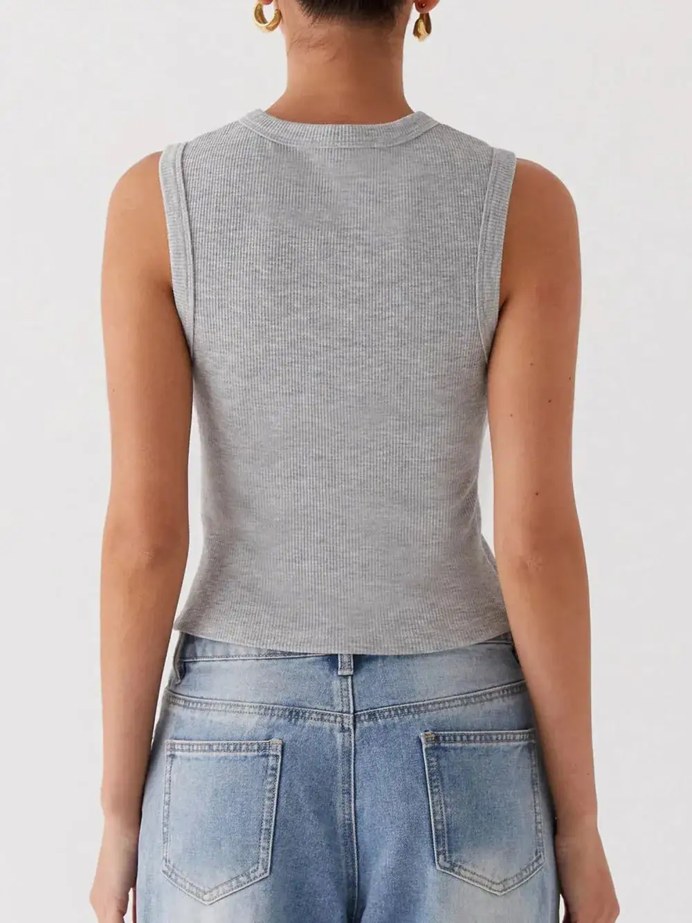 Button Up Round Neck Tank
