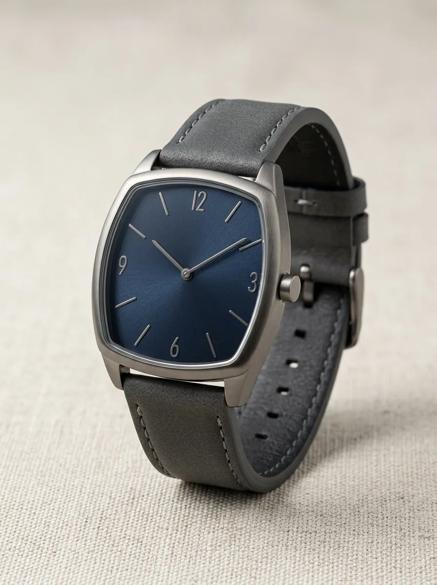 Slate Grey Leather Strap Square Dial Watch