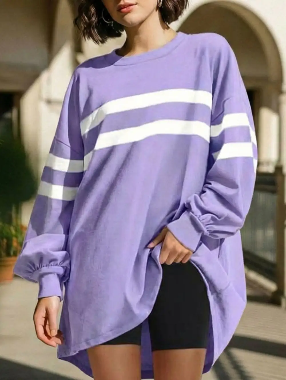 Striped Crew Neck Loose Sweatshirt