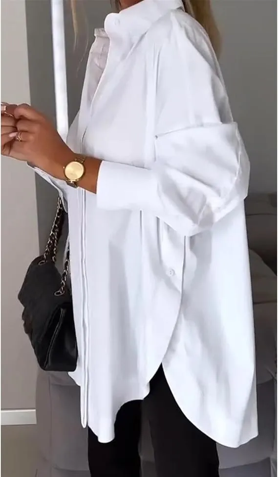 5PACK-Solid Color Irregular Side Long Sleeve Shirt