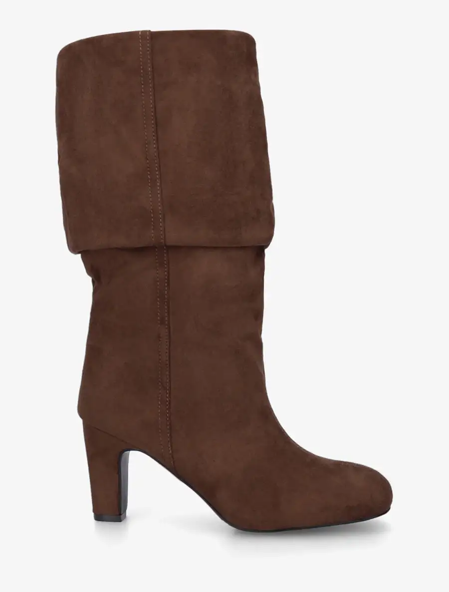 Everyday Block Heel Ruched Faux Suede Knee High Boots
