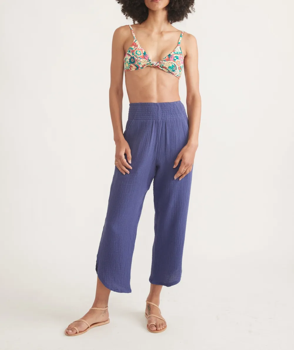 Navy Blue Double Cloth Wide Pants