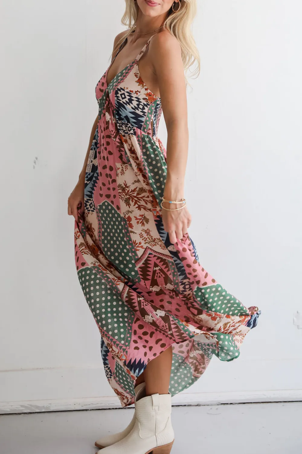 Cream Patchwork Maxi Dress