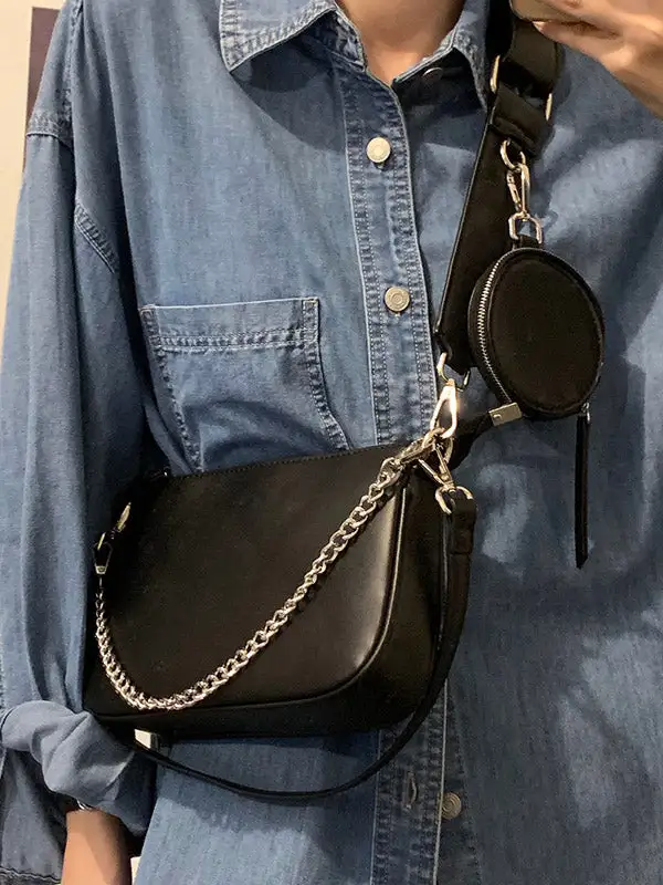 Urban Solid Zipper Pu Shoulder Bag