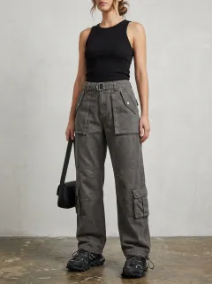 Flexible Geometric Pattern Collection Women's Multi Pocket Cargo Pants