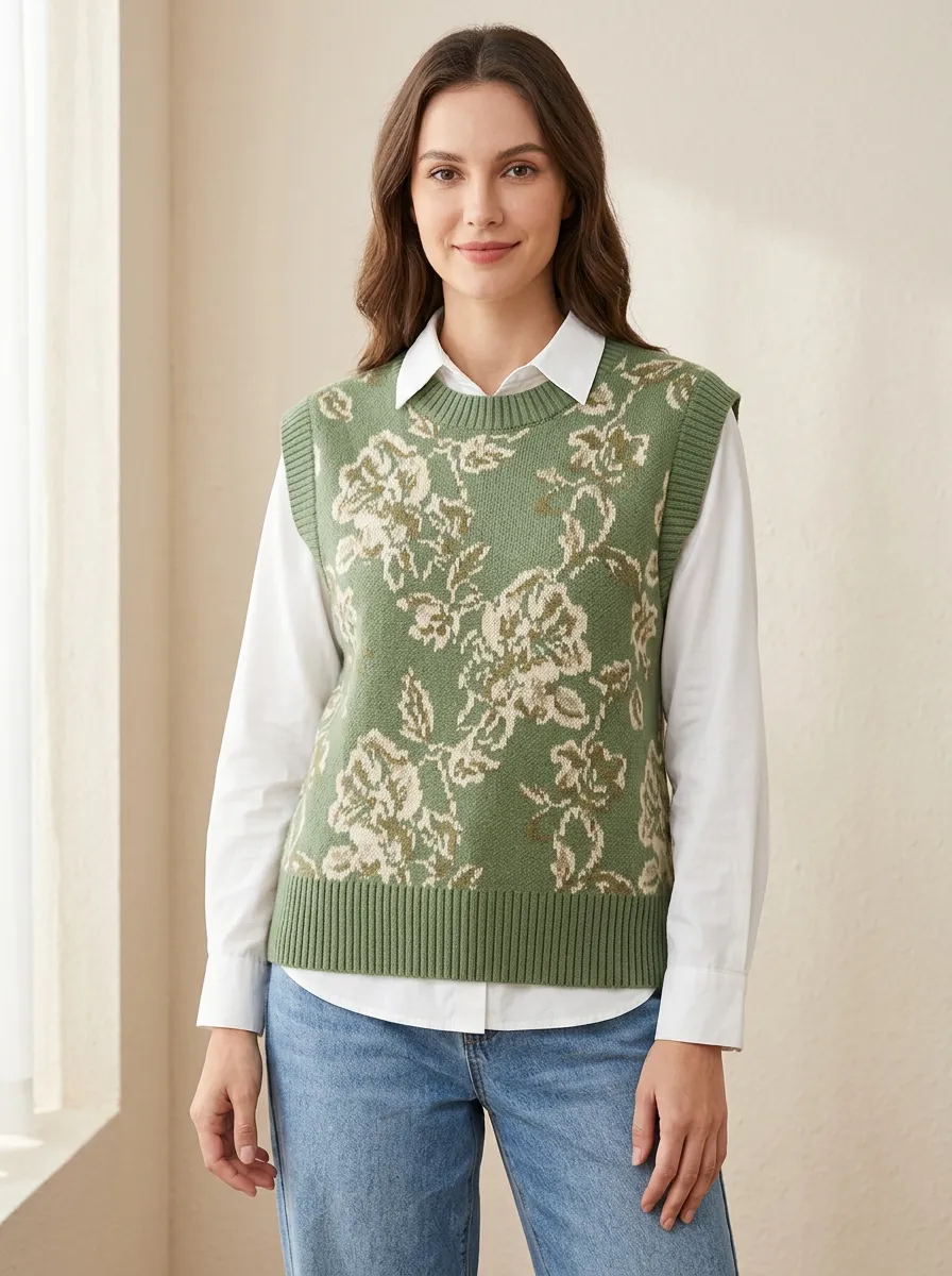 Clean-Lined Floral Sweater Vest