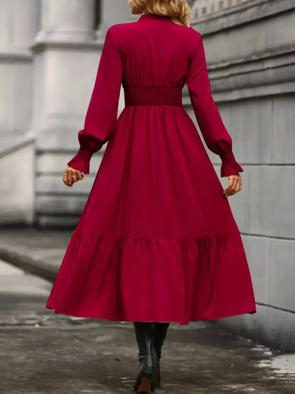Tiered Long Sleeve Midi Dress