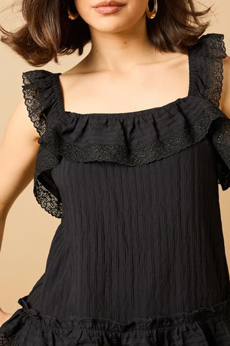 Casual Style Sleeveless Frill Detail Top