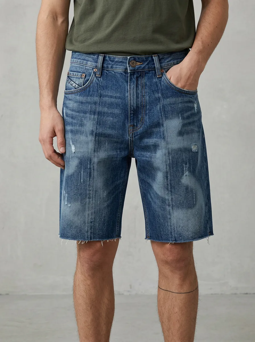 Men's Vintage Inspired Distressed Raw Hem Street Inspired Distressed Denim Shorts