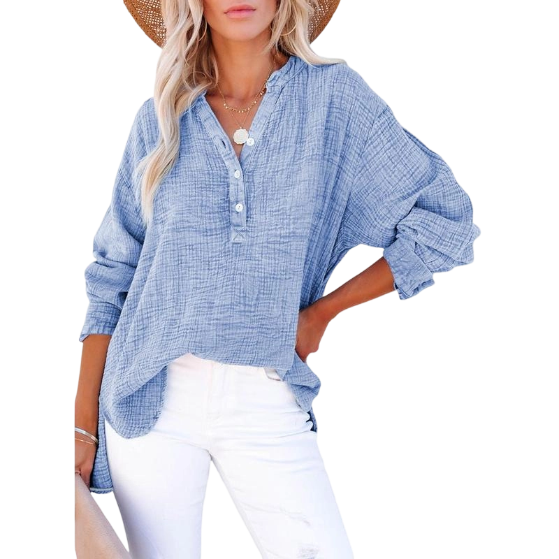 🔥 Women's Casual Button-Up V-Neck Long-Sleeve Shirt | Versatile Everyday Top